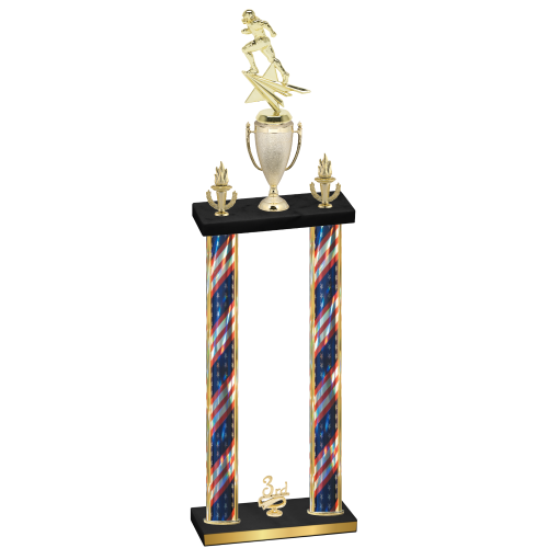 Double Flag USA Third Place Football Trophy