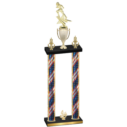 Double Flag USA Fourth Place Football Trophy