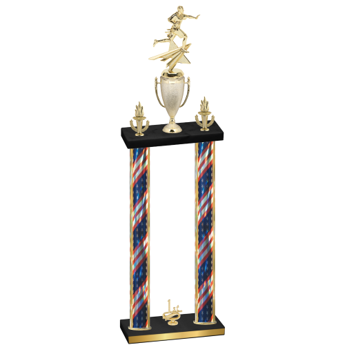 Double Flag USA First Place Flag Football Trophy