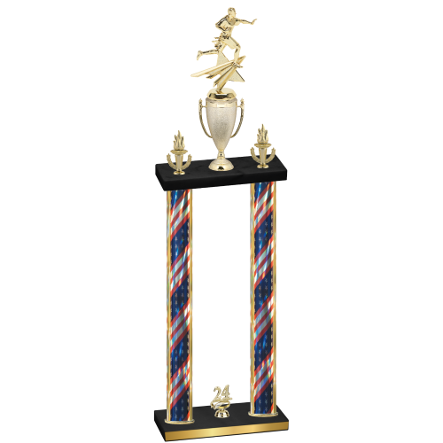 Double Flag USA Year Flag Football Trophy