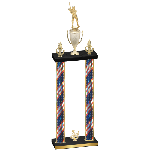 Double Flag USA Third Place Baseball Trophy