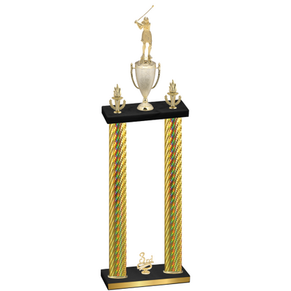 Double Gold Carbon Fiber Third Place Golf Trophy