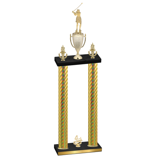 Double Gold Carbon Fiber Fourth Place Golf Trophy