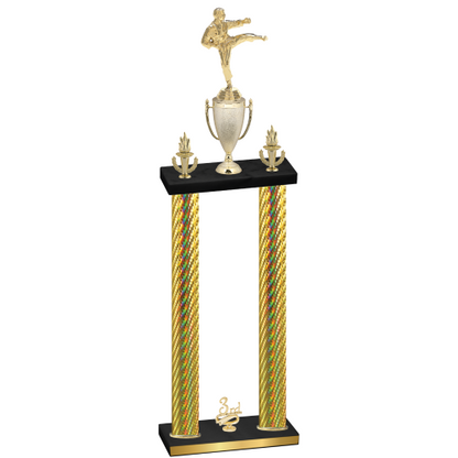 Double Gold Carbon Fiber Third Place Karate Trophy