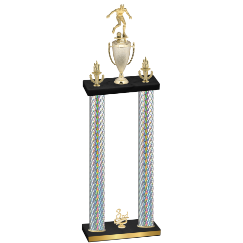 Double Silver Carbon Fiber Third Place Soccer Trophy