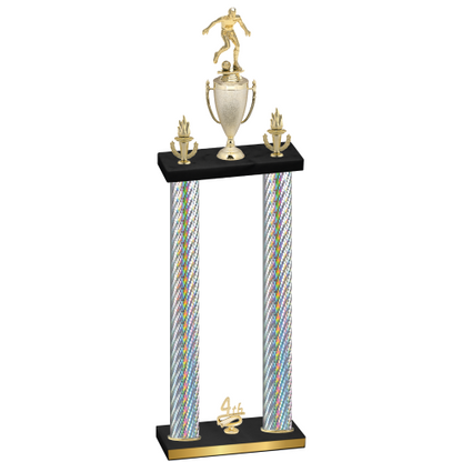 Double Silver Carbon Fiber Fourth Place Soccer Trophy