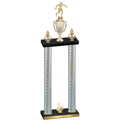 Double Silver Carbon Fiber Third Place Soccer Trophy