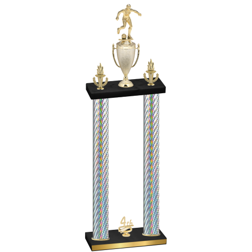 Double Silver Carbon Fiber Fourth Place Soccer Trophy