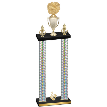Double Silver Carbon Fiber Third Place Cheerleading Trophy