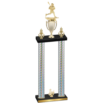 Double Silver Carbon Fiber Third Place Lacrosse Trophy