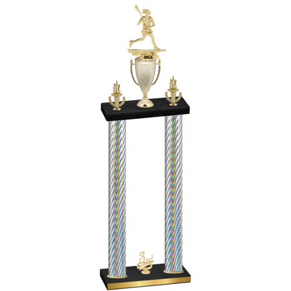 Double Silver Carbon Fiber Third Place Lacrosse Trophy