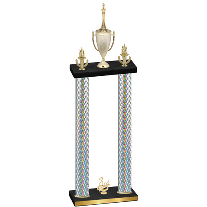 Double Silver Carbon Fiber Third Place Chess Trophy