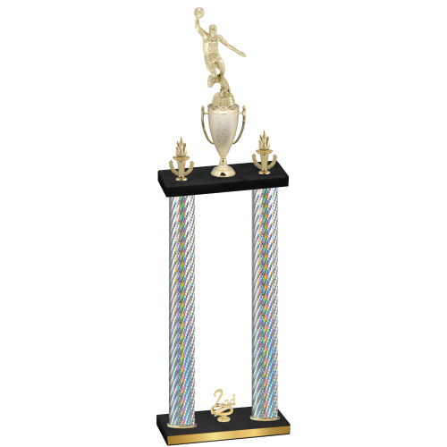 Double Silver Carbon Fiber Second Place Basketball Trophy