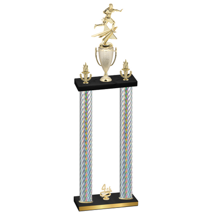 Double Silver Carbon Fiber Fourth Place Flag Football Trophy