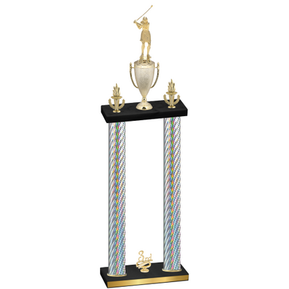 Double Silver Carbon Fiber Third Place Golf Trophy