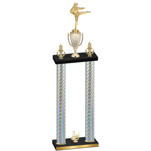 Double Silver Carbon Fiber Third Place Karate Trophy