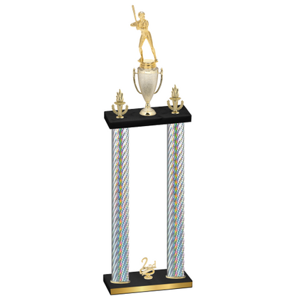 Double Silver Carbon Fiber Second Place Softball Trophy