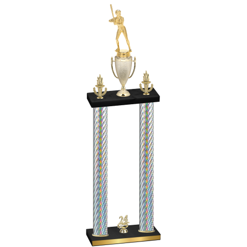 Double Silver Carbon Fiber Year Softball Trophy
