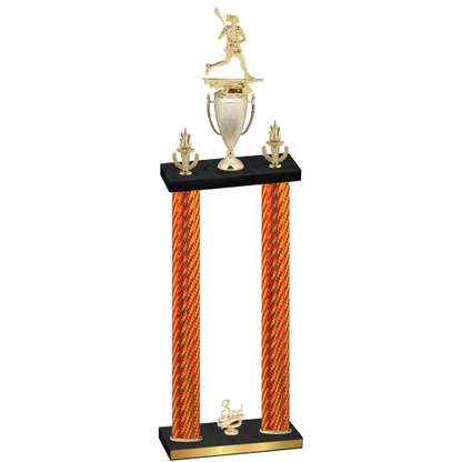 Double Orange Carbon Fiber Third Place Lacrosse Trophy