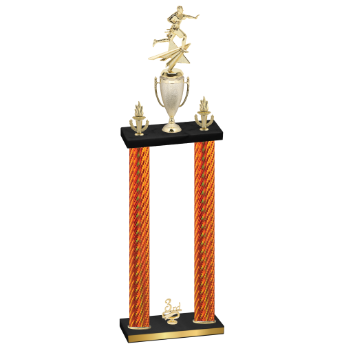 Double Orange Carbon Fiber Third Place Flag Football Trophy