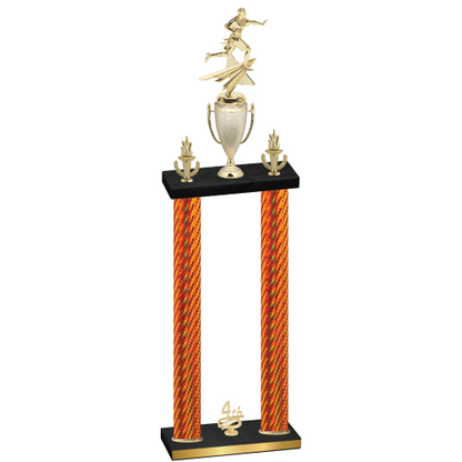 Double Orange Carbon Fiber Fourth Place Flag Football Trophy