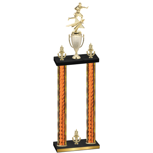 Double Orange Glacier Victory Flag Football Trophy