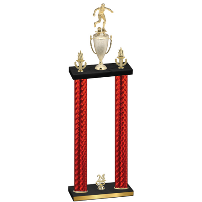 Double Red Carbon Fiber Year Soccer Trophy