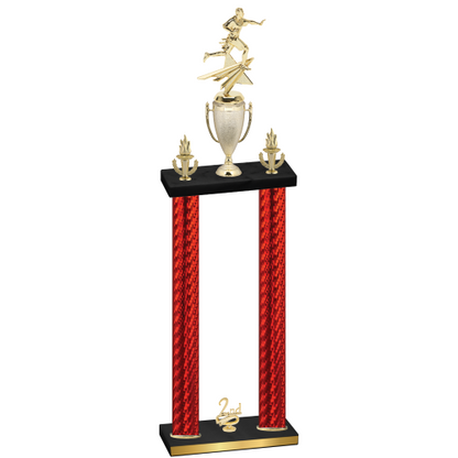 Double Red Carbon Fiber Second Place Flag Football Trophy
