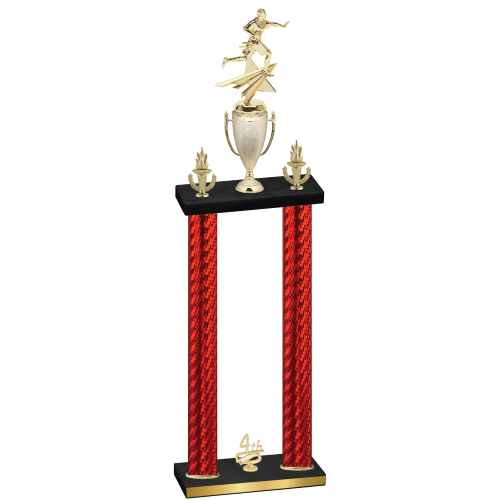 Double Red Carbon Fiber Fourth Place Flag Football Trophy