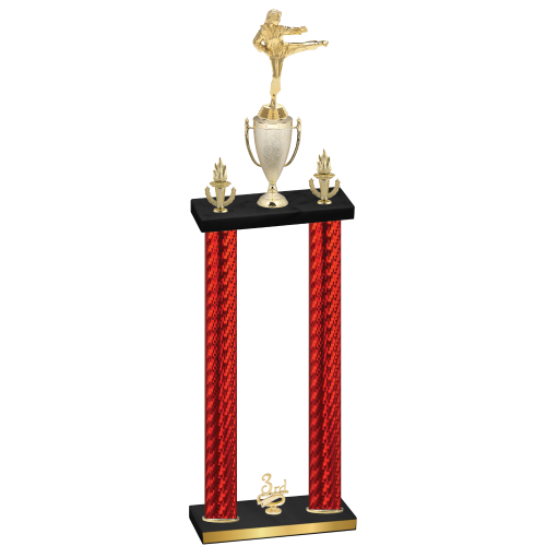 Double Red Carbon Fiber Third Place Karate Trophy