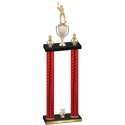 Double Red Carbon Fiber Year Baseball Trophy
