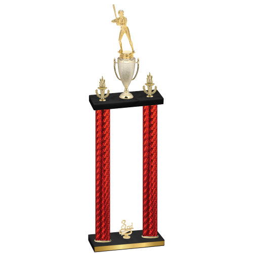 Double Red Carbon Fiber Third Place Softball Trophy