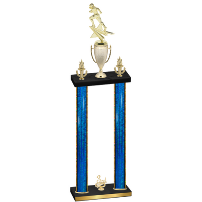 Double Blue Glacier Third Place Football Trophy