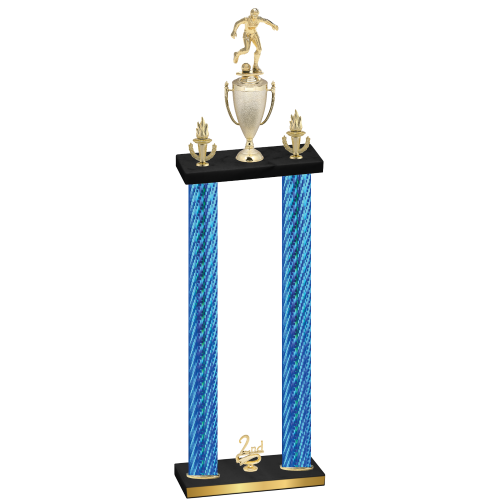 Double Blue Carbon Fiber Second Place Soccer Trophy