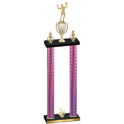 Double Pink Carbon Fiber Third Place Volleyball Trophy