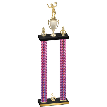 Double Pink Carbon Fiber Second Place Volleyball Trophy