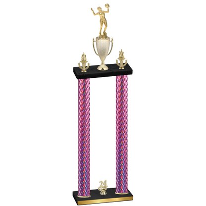 Double Pink Carbon Fiber Year Volleyball Trophy