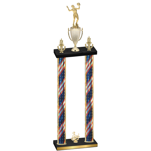 Double Flag USA Third Place Volleyball Trophy