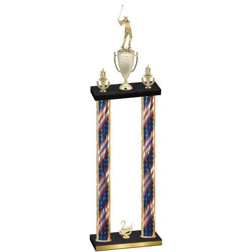Double Flag USA Second Place Golf Trophy