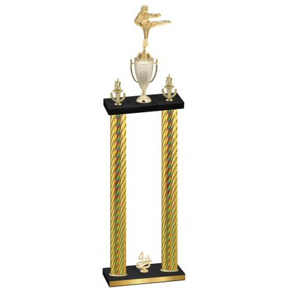 Double Gold Carbon Fiber Fourth Place Karate Trophy