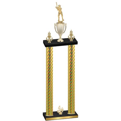 Double Gold Carbon Fiber Fourth Place Baseball Trophy