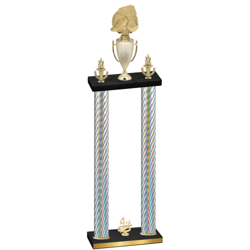 Double Silver Carbon Fiber Fourth Place Soccer Trophy