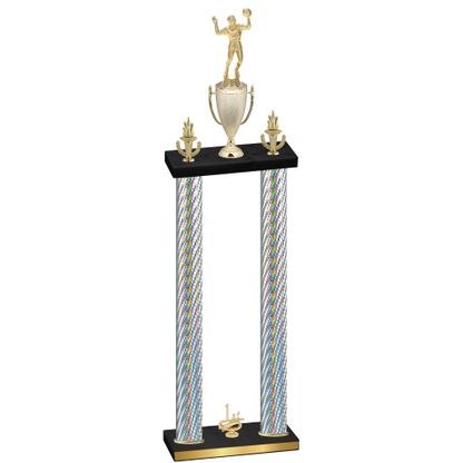 Double Silver Carbon Fiber First Place Volleyball Trophy