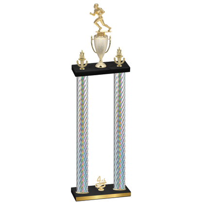 Double Silver Carbon Fiber Fourth Place Football Trophy