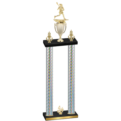 Double Silver Carbon Fiber Fourth Place Lacrosse Trophy