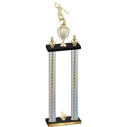 Double Silver Carbon Fiber Fourth Place Basketball Trophy