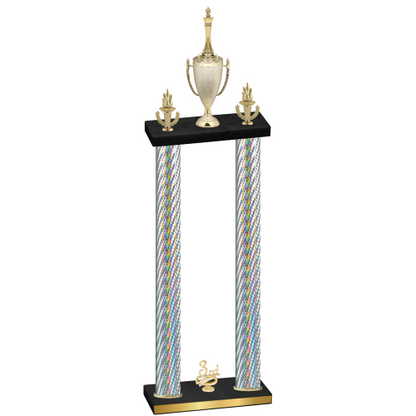 Double Silver Carbon Fiber Third Place Chess Trophy