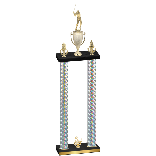 Double Silver Carbon Fiber Third Place Golf Trophy