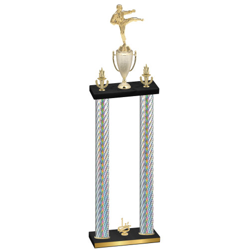 Double Silver Carbon Fiber First Place Karate Trophy