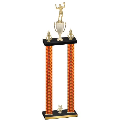 Double Orange Carbon Fiber Year Volleyball Trophy
